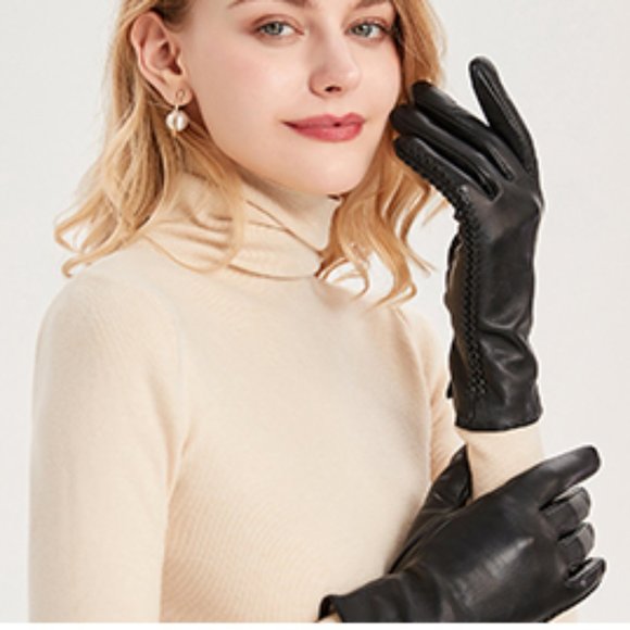 Accessories - Genuine Sheepskin Leather Gloves For Women, Winter Warm Cashmere Lined